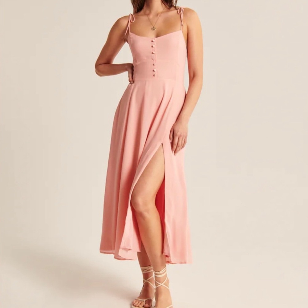 ABERCROMBIE Tie Strap Corset Midi Dress, Pink, Size medium